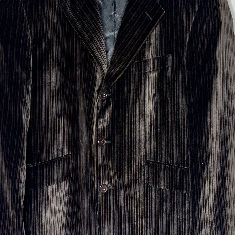Adolfo Mens Velvet‎ Blazer 42S Brown Striped 3 Button Winter Collegiate Business